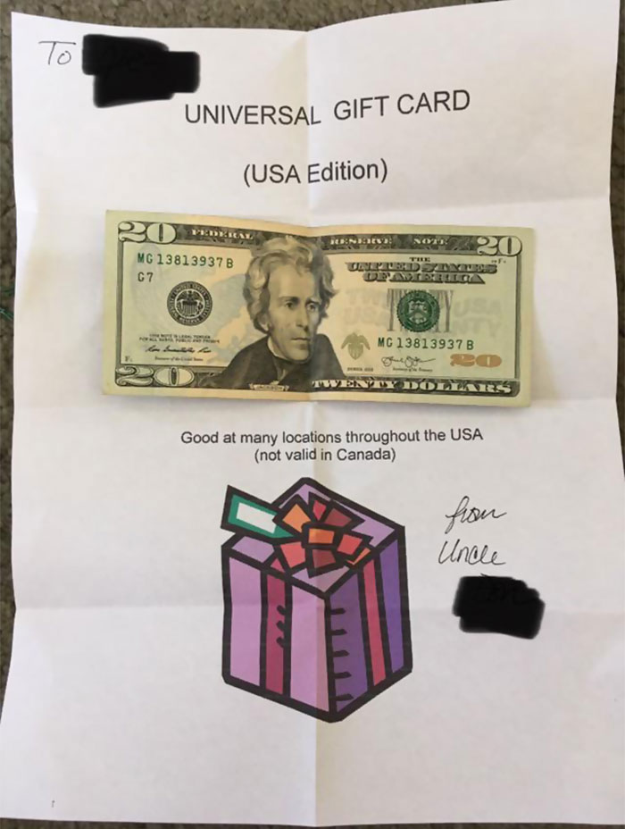 cash - To Universal Gift Card Usa Edition Desal Besnius 20 Mg 13813937B Ollt Do 67 Mc 13813937 B Twenty Dollars Good at many locations throughout the Usa not valid in Canada from Uncle