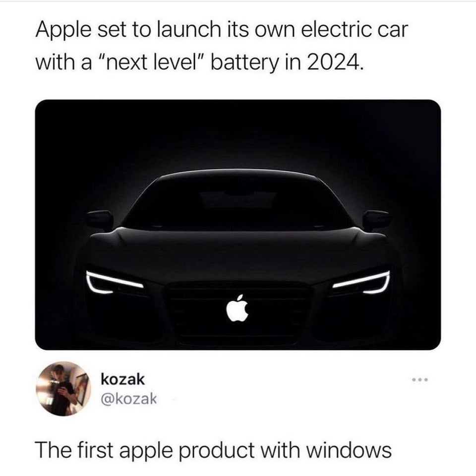 car and black - Apple set to launch its own electric car with a "next level" battery in 2024. c s kozak The first apple product with windows