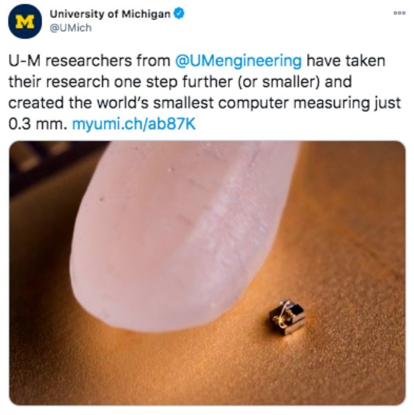 nail - Doo M University of Michigan UM researchers from have taken their research one step further or smaller and created the world's smallest computer measuring just 0.3 mm. myumi.chab87K