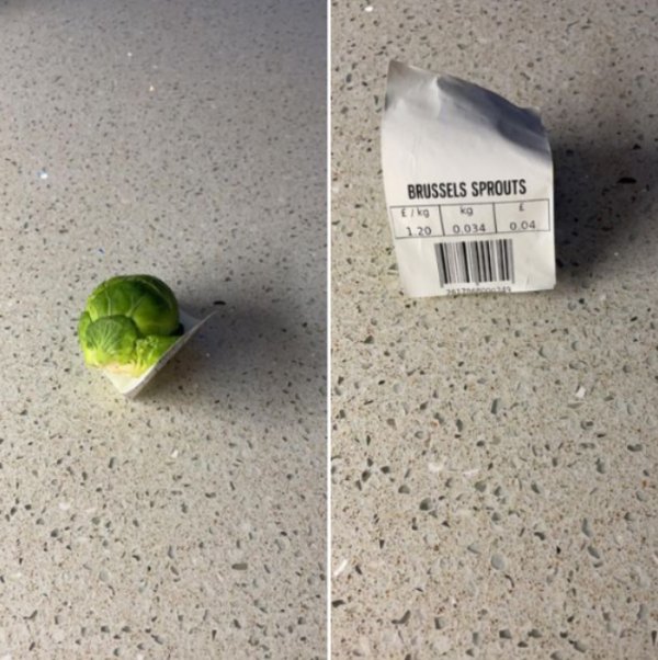 “Ordered One Brussel Sprout instead of 1kg! Need to cut it into four to go round!”