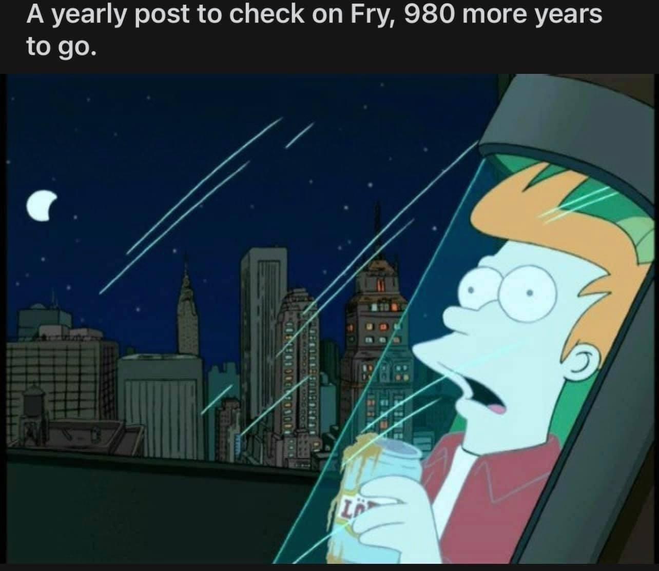 futurama fry frozen gif - A yearly post to check on Fry, 980 more years to go. Indo 20000 Perdere Bord Deur Ila