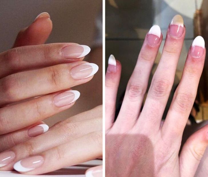 “My sister asked the nail artist to make her a simple wedding manicure like in the left photo but something went wrong...”