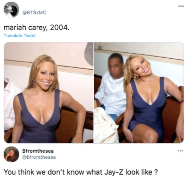 funny tweets - shoulder - mariah carey, 2004. Translate Tweet Bfromthesea You think we don't know what JayZ look ?