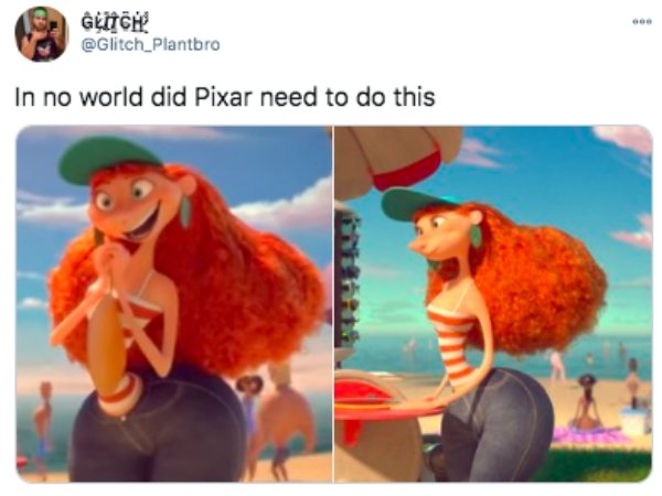 funny tweets - pixar women - Glitch In no world did Pixar need to do this