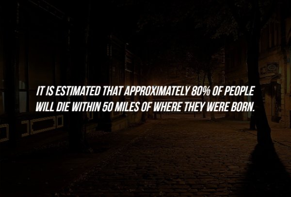 darkness - It Is Estimated That Approximately 80% Of People Will Die Within 50 Miles Of Where They Were Born.