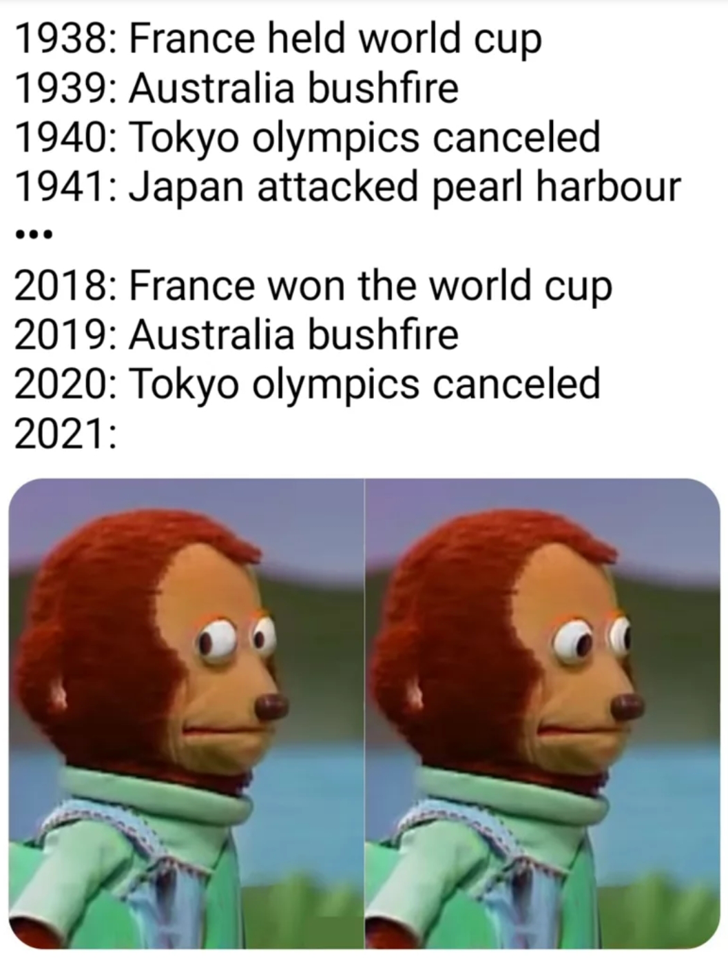 iphone 12 memes no charger - 1938 France held world cup 1939 Australia bushfire 1940 Tokyo olympics canceled 1941 Japan attacked pearl harbour 2018 France won the world cup 2019 Australia bushfire 2020 Tokyo olympics canceled 2021