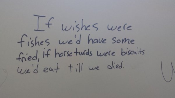 funny bathroom poems - If wishes were fishes we'd have some fried, if horse turds were biscuits Wed eat till died. we U