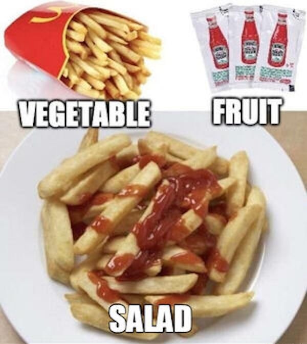 fries with ketchup - Vegetable Fruit Salad