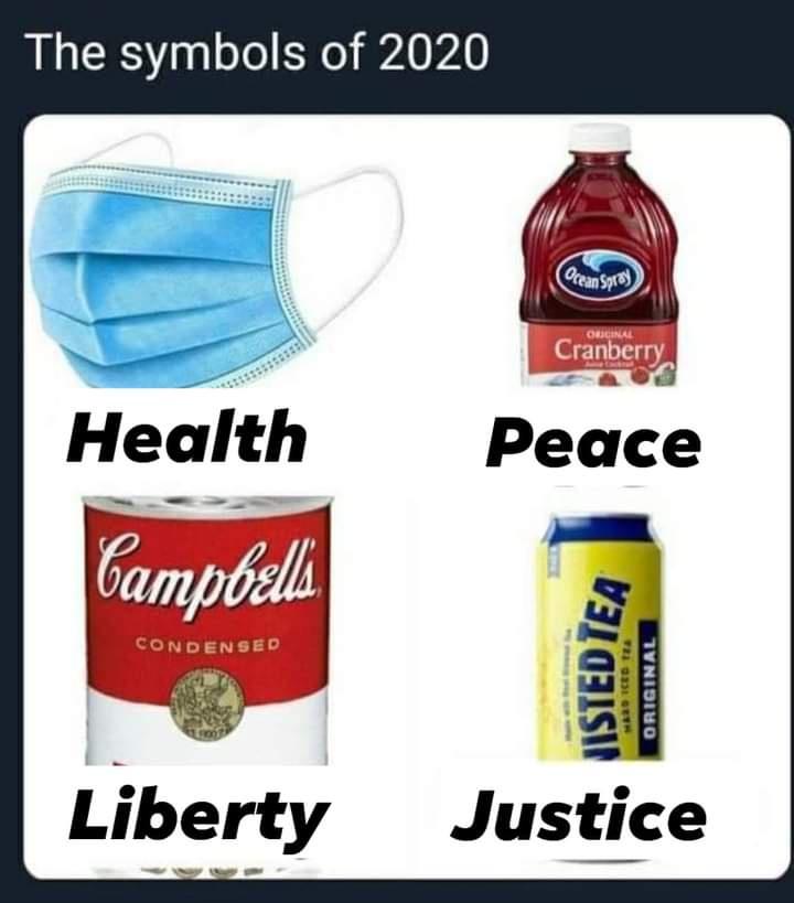 label - The symbols of 2020 Ocean Spro Oliai Cranberry Health Peace Campbells Condensed Nisted Tea wa taa Original Liberty Justice