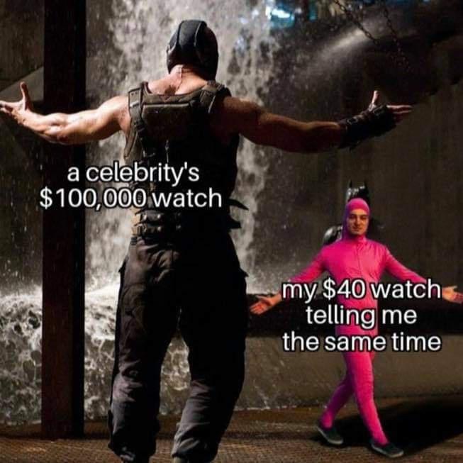 pink guy clean memes - a celebrity's $100,000 watch my $40 watch telling me the same time