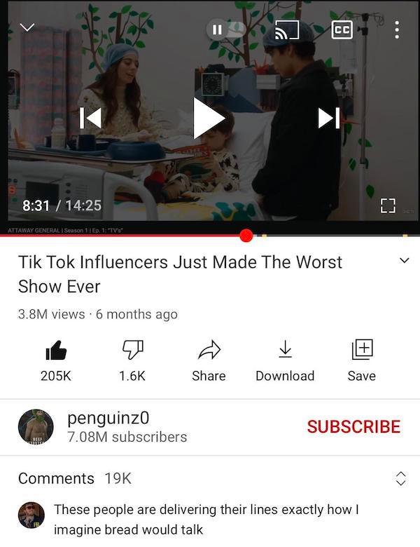 screenshot - 5 Cc Attaway General | Season 1 Ep. 1 Tv Tik Tok Influencers Just Made The Worst Show Ever 3.8M views 6 months ago Download Save penguinzo 7.08M subscribers Subscribe Wit 19K These people are delivering their lines exactly how I imagine bread