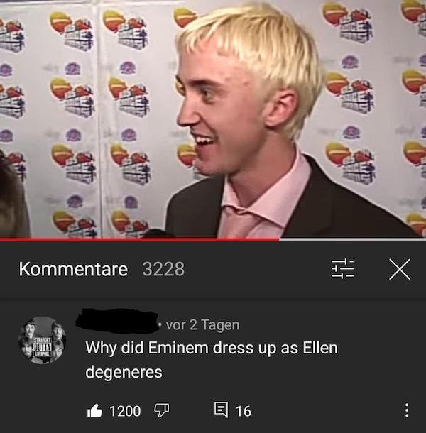 photo caption - 18 $ 462 Kommentare 3228 It X To vor 2 Tagen Why did Eminem dress up as Ellen degeneres 1200 7 El 16