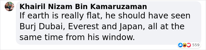 writing - Khairil Nizam Bin Kamaruzaman If earth is really flat, he should have seen Burj Dubai, Everest and Japan, all at the same time from his window. 0559