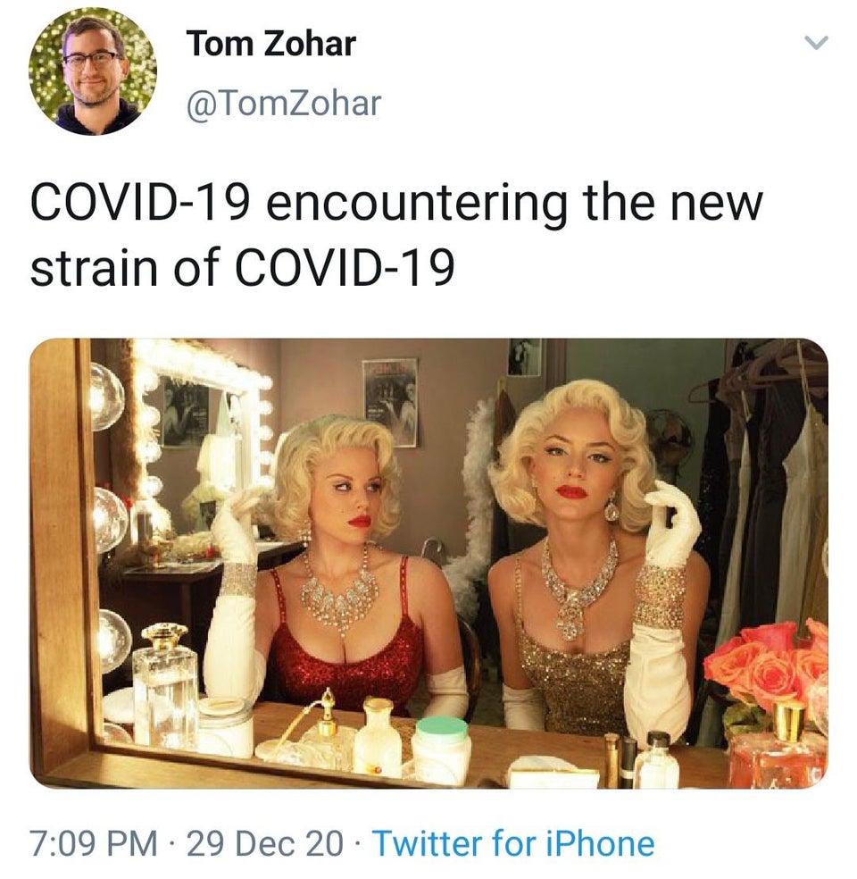 photo caption - Tom Zohar Covid19 encountering the new strain of Covid19 29 Dec 20 Twitter for iPhone