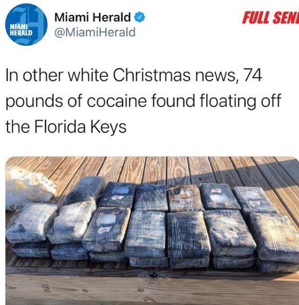 Florida Keys - Full Sen Miami Herald Miami Herald In other white Christmas news, 74 pounds of cocaine found floating off the Florida Keys