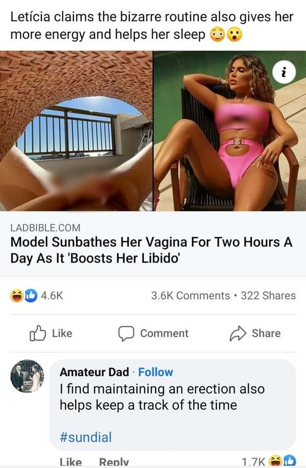 muscle - Letcia claims the bizarre routine also gives her more energy and helps her sleep i Ladbible.Com Model Sunbathes Her Vagina For Two Hours A Day As It 'Boosts Her Libido' . 322 Comment Amateur Dad . I find maintaining an erection also helps keep a