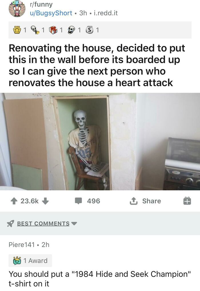 funny comments - Renovating the house, decided to put this in the wall before its boarded up so I can give the next person who renovates the house a heart attack - You should put a