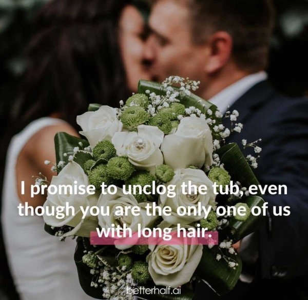funny marriage memes - I promise to unclog the tub, even though you are the only one of us with long hair.