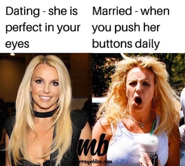funny marriage memes -- Dating she is perfect in your eyes - married when you push her buttons daily