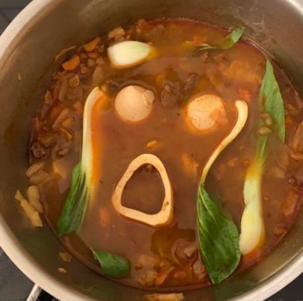funny pics and memes - soup that looks like the scream painting