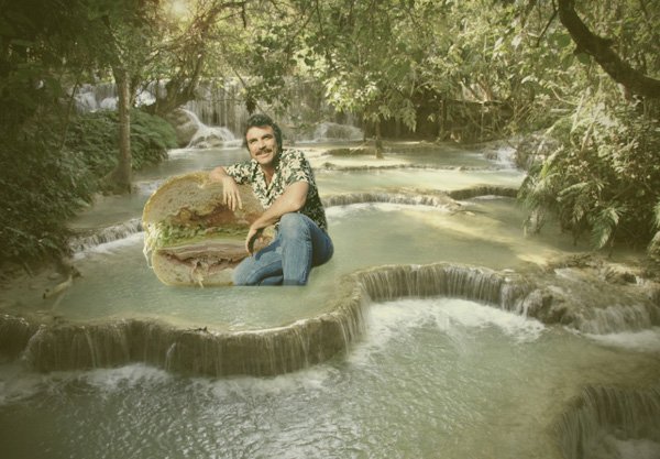 funny pics and memes - burt reynolds hanging out on a sandwich in the water