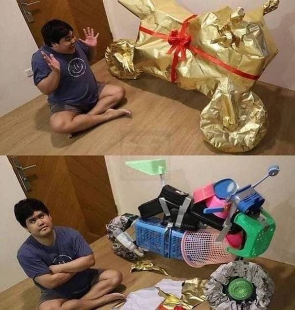 funny pics and memes - troll christmas present looks like motorcycle