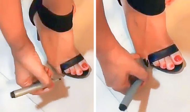 cool pics - woman painting her toe to look like her shoe