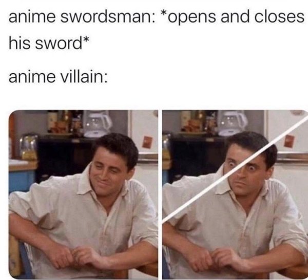 2120 memes - anime swordsman opens and closes his sword anime villain
