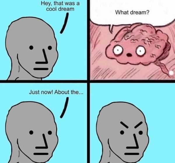 cool dream meme - Hey, that was a cool dream What dream? Just now! About the...