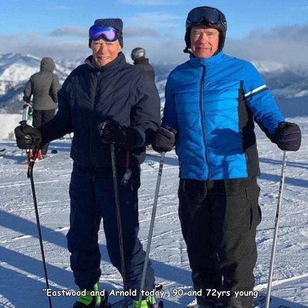 clint eastwood and arnold schwarzenegger skiing - "Eastwood and Arnold today, 90 and 72 yrs young.