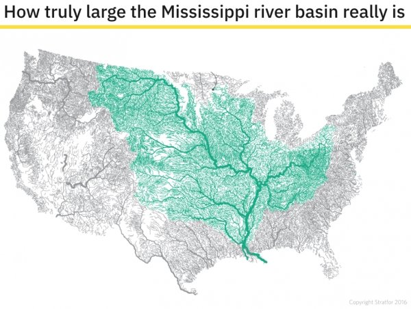 geopolitical mapping - How truly large the Mississippi river basin really is Copyright Stratfor 2016