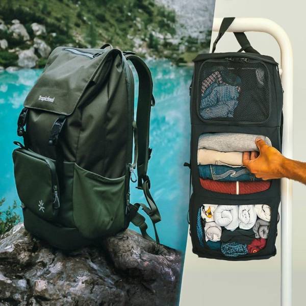 "Backpack with 22L of storage space that allows you to fit your entire wardrobe inside"