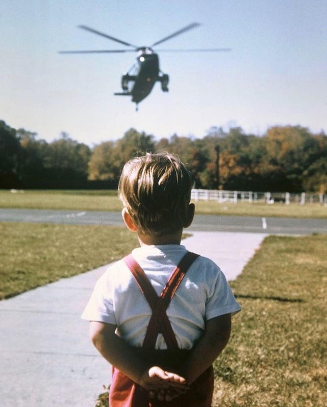 Little John F. Kennedy Jr. waiting for his Dad, President John F. Kennedy to land at Camp David, Maryland in October 1963. JFK was assassinated the very next month.