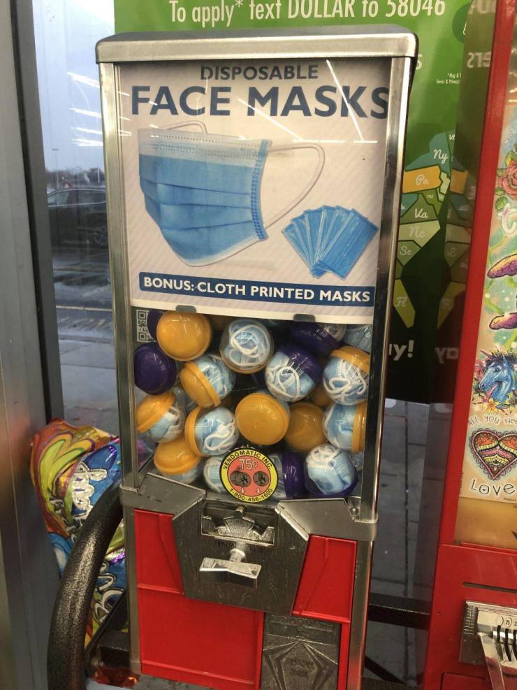 “A Mask Gumball Machine at the Dollar Store.”