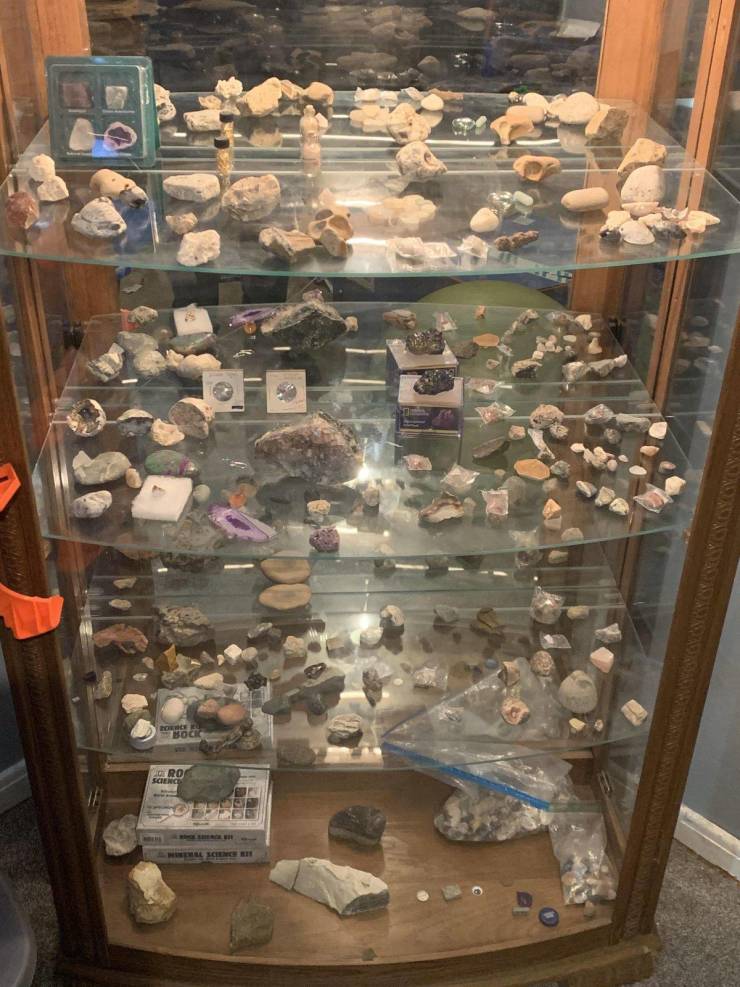 “My 9yr old’s rock collection.”