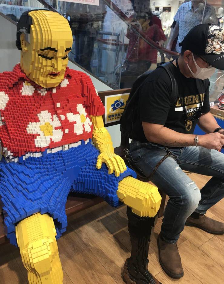 “My human dad waiting next to a Lego dad in a department store in Japan.”