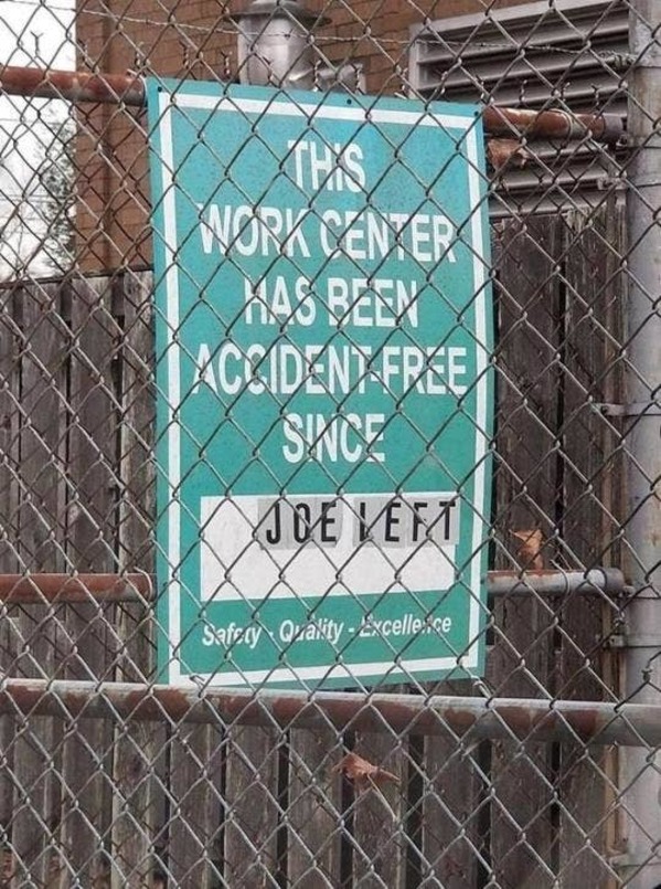 work center has been accident free since joe left - Teks Work Center Mas Been Accident Free Swce Jve Vem Safecy Quality Excellece