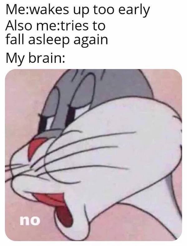 bugs bunny no memes - Mewakes up too early Also metries to fall asleep again My brain no