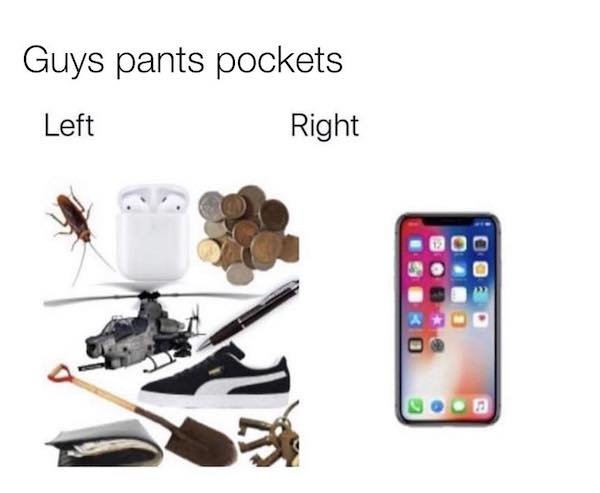 boys pockets be like - Guys pants pockets Left Right