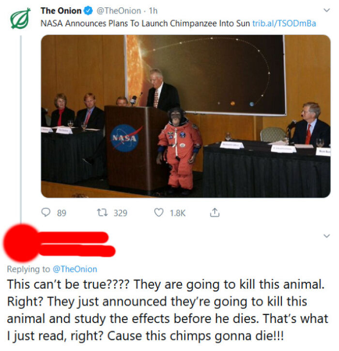 nasa chimpanzee sun - The Onion . 1h Nasa Announces Plans To Launch Chimpanzee Into Sun trib.alTSODmBa Nasa 89 22 329 This can't be true???? They are going to kill this animal. Right? They just announced they're going to kill this animal and study the eff