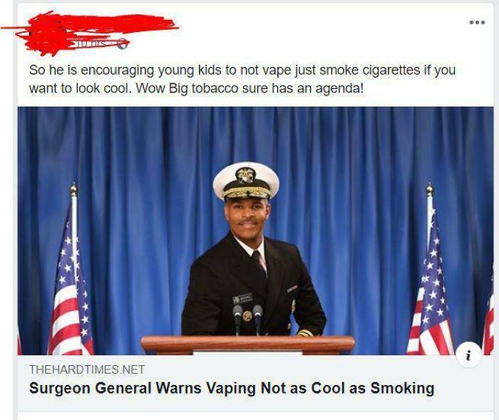 presentation - So he is encouraging young kids to not vape just smoke cigarettes if you want to look cool. Wow Big tobacco sure has an agenda! On Thehardtimes.Net Surgeon General Warns Vaping Not as Cool as Smoking