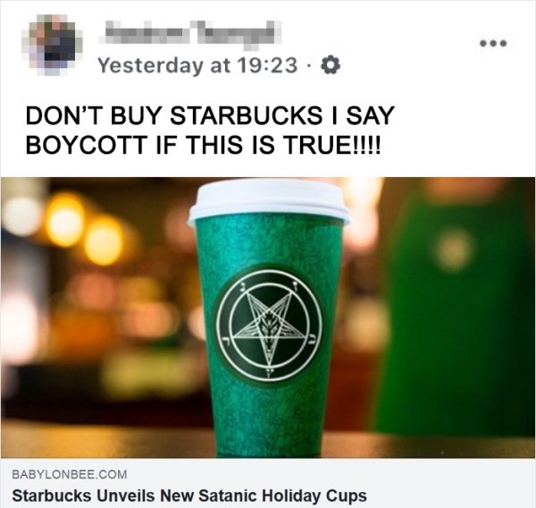 starbucks satanic cup - Yesterday at Don'T Buy Starbucks I Say Boycott If This Is True!!!! Babylonbee.Com Starbucks Unveils New Satanic Holiday Cups