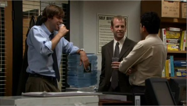 weird societal norms - the office tv show water cooler - jim toby oscar