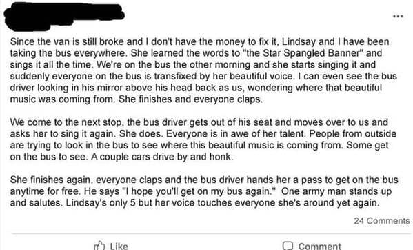 paper - Since the van is still broke and I don't have the money to fix it, Lindsay and I have been taking the bus everywhere. She learned the words to "the Star Spangled Banner" and sings it all the time. We're on the bus the other morning and she starts 