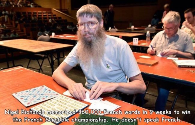 man wins french scrabble tournament - Nigel Richards memorized 360.000 French words in 9 weeks to win the French Scrabble championship. He doesn't speak French