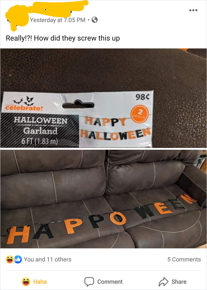 car - ... Yesterday at Really!?! How did they screw this up 98 2 Garland celebrate! Halloween Garland 6 Ft 1.83 m Happy Hallowee Happo We 1 You and 11 others 5 Haha Comment