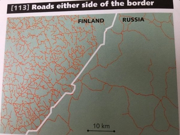 roads either side of the border - 113 Roads either side of the border Finland Russia 10 km