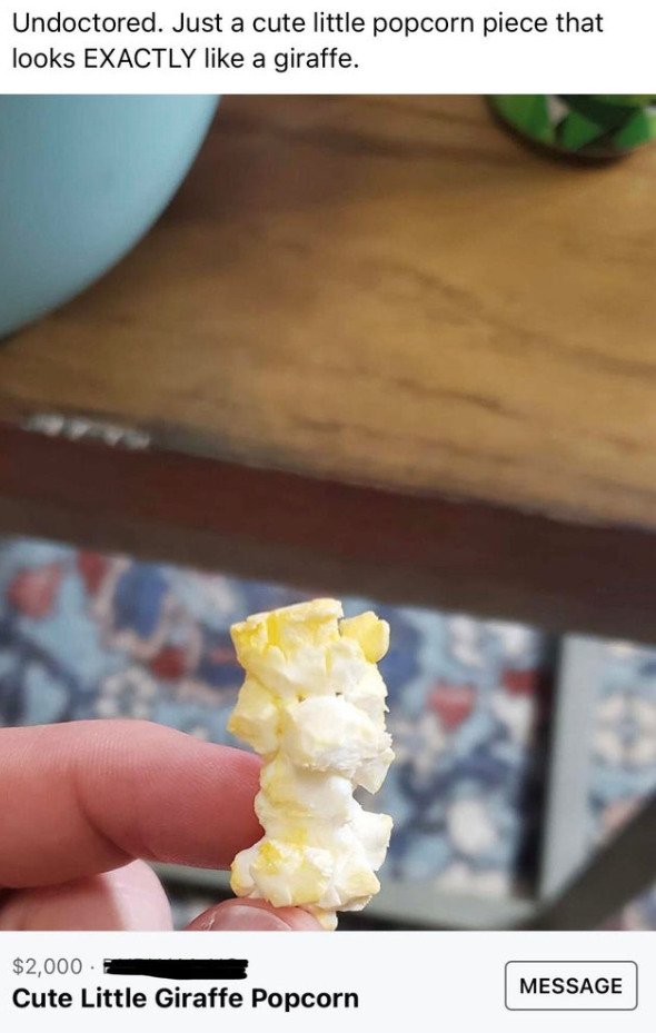 funny craigslist ads - popcorn - Undoctored. Just a cute little popcorn piece that looks Exactly a giraffe. $2,000