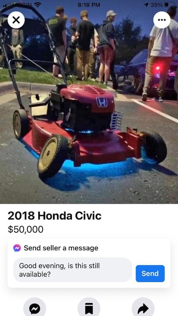 funny craigslist ads - 2018 honda civic lawnmower