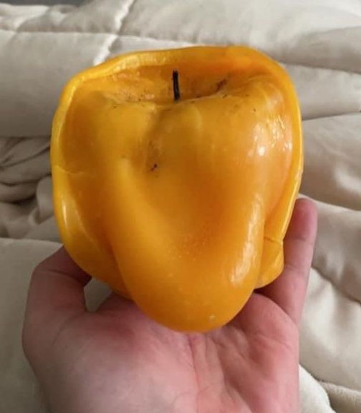 funny food pics - orange melted candle that looks like a bell pepper